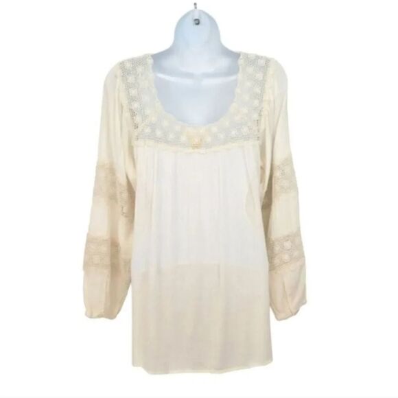 NEW Vintage 90's Denim & Supply Ralph Lauren Crochet Crepe Boho Blouse Size M - Picture 5 of 9